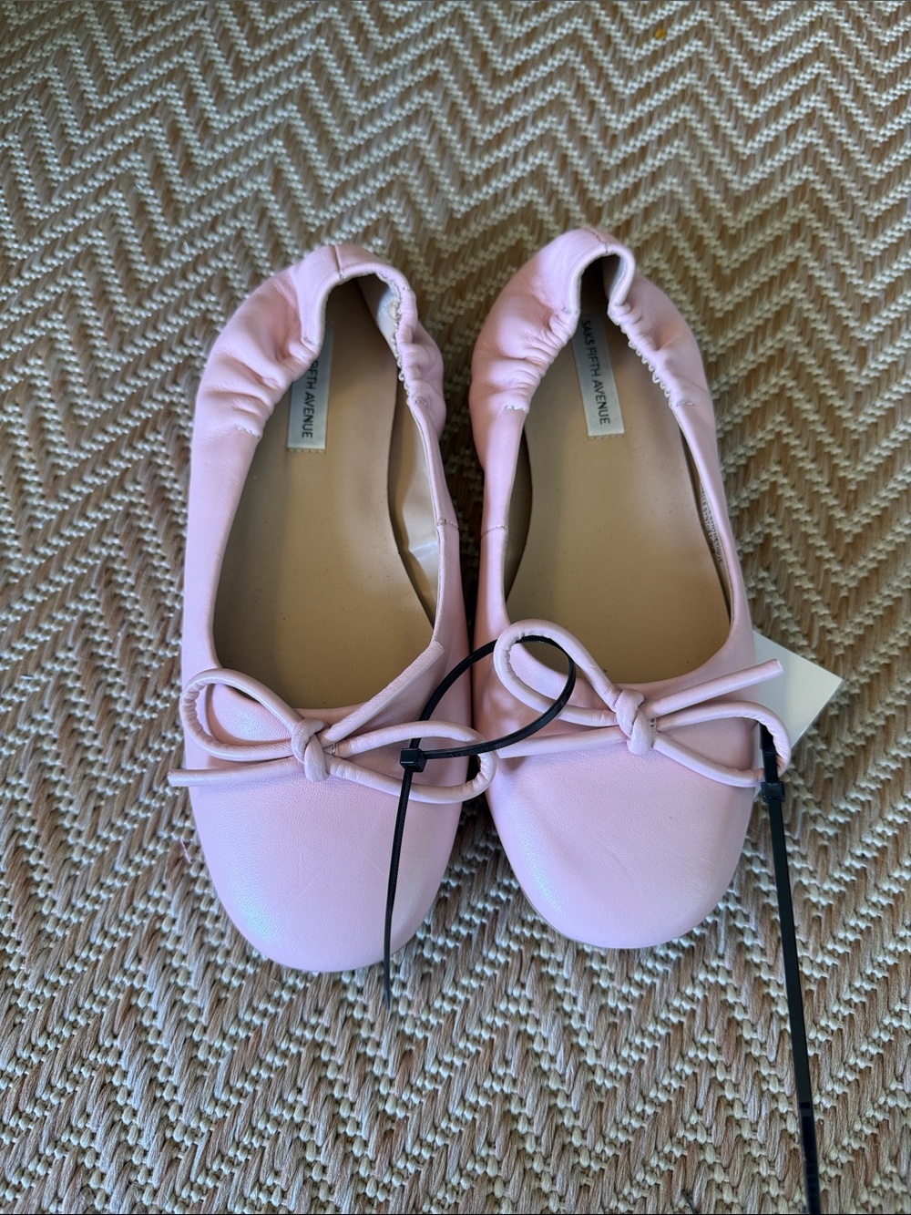 Saks Fifth Avenue Pale Pink Leather Bow Ballet Flats
